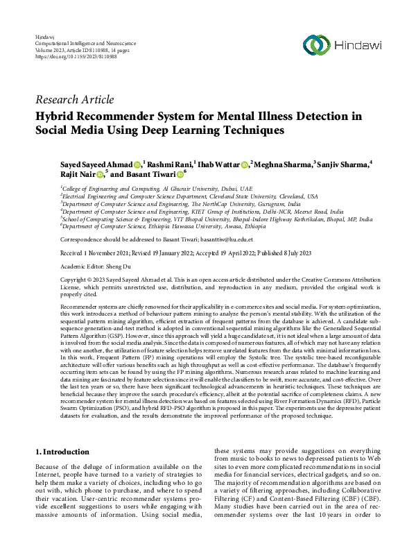 (PDF) Hybrid Recommender System for Mental Illness Detection in Social ...