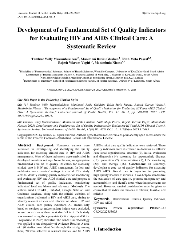 (PDF) Development of a Fundamental Set of Quality Indicators for ...