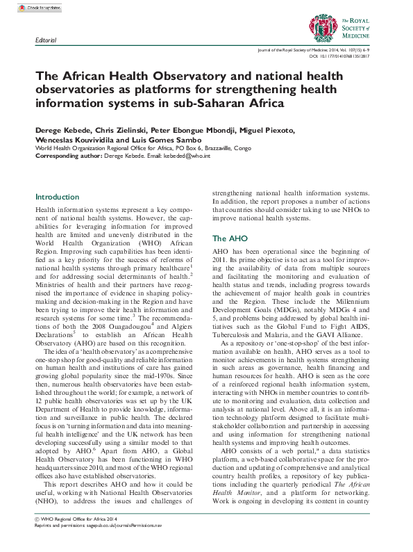(PDF) The African Health Observatory and national health observatories ...