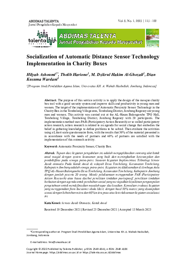 (PDF) Socialization of Automatic Distance Sensor Technology ...