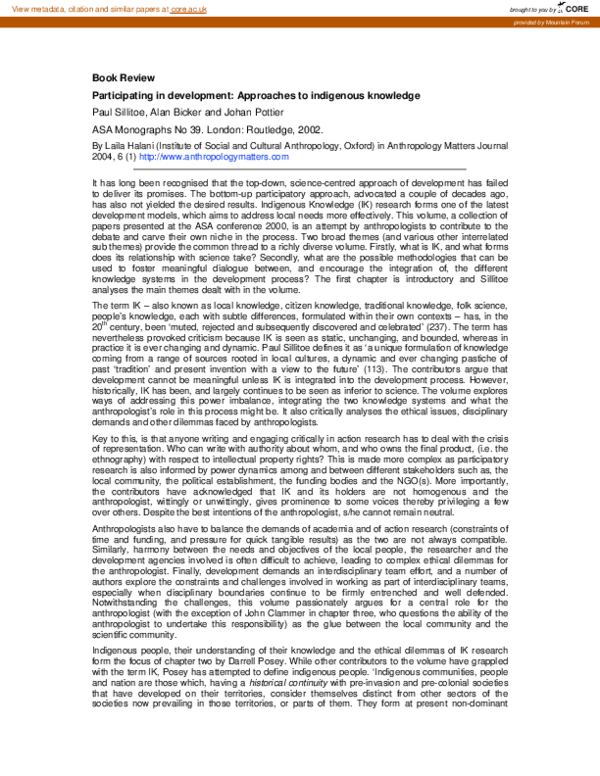 (PDF) Participating in Development. Approaches to Indigenous Knowledge