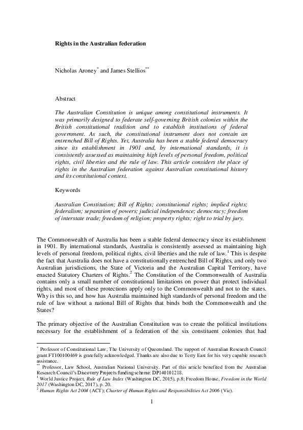 (PDF) Rights in the Australian Federation