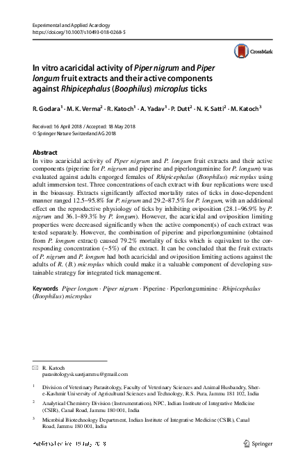 (PDF) In vitro acaricidal activity of Piper nigrum and Piper longum ...
