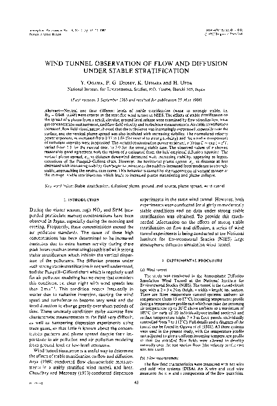 (PDF) Wind tunnel observation of flow and diffusion under stable ...