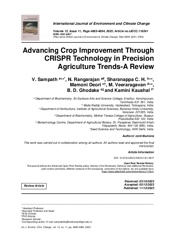 (PDF) Advancing Crop Improvement Through CRISPR Technology in Precision ...