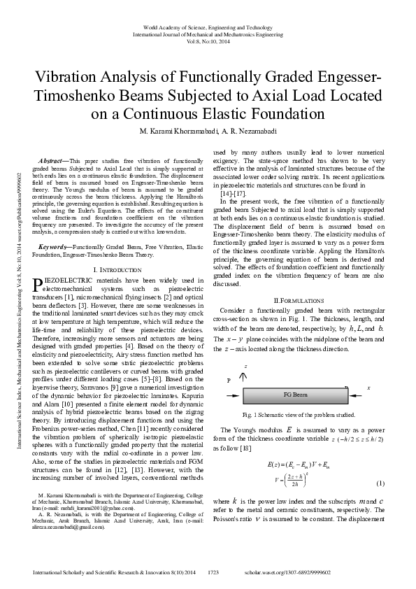 (PDF) Vibration Analysis Of Functionally Graded Engesser- Timoshenko ...