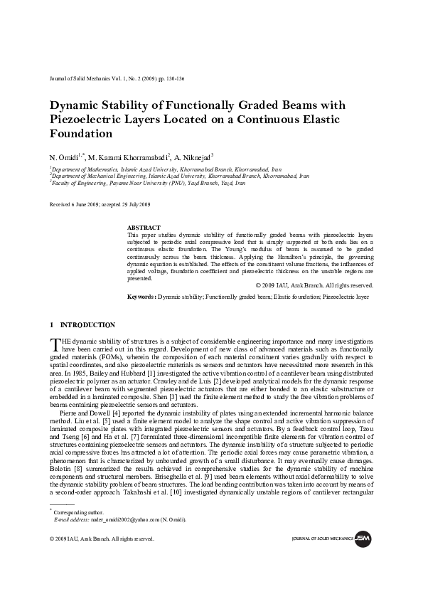 (PDF) Dynamic Stability of Functionally Graded Beams with Piezoelectric ...