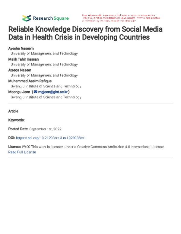 (PDF) Reliable Knowledge Discovery from Social Media Data in Health ...