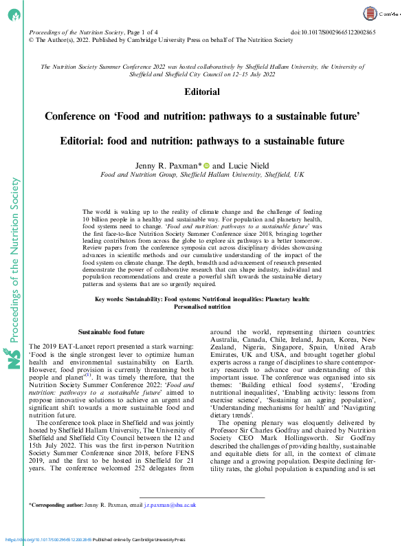 (PDF) Editorial: food and nutrition: pathways to a sustainable future