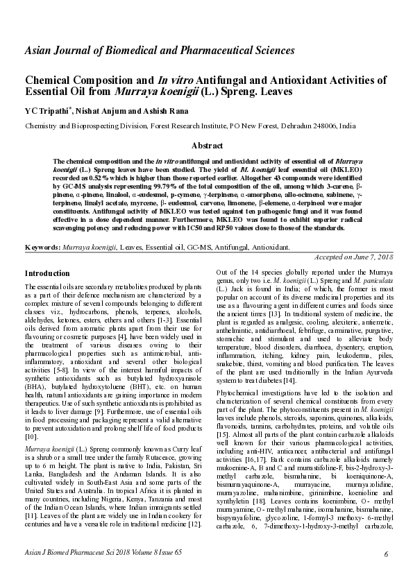 (PDF) Chemical Composition and In vitro Antifungal and Antioxidant ...