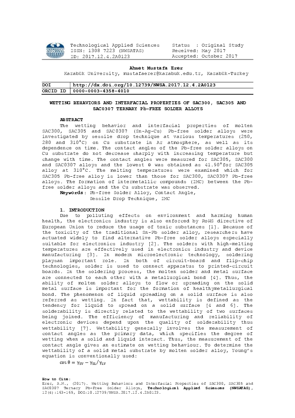 (PDF) WETTING BEHAVIORS AND INTERFACIAL PROPERTIES OF SAC300, SAC305 ...