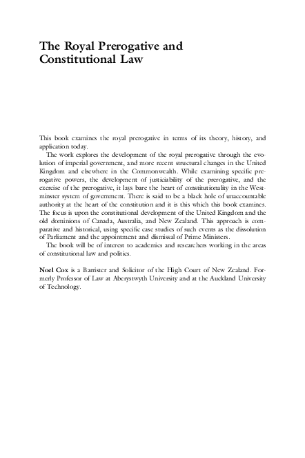 (PDF) The Royal Prerogative and Constitutional Law