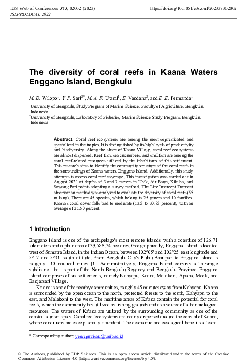 (PDF) The diversity of coral reefs in Kaana Waters Enggano Island, Bengkulu