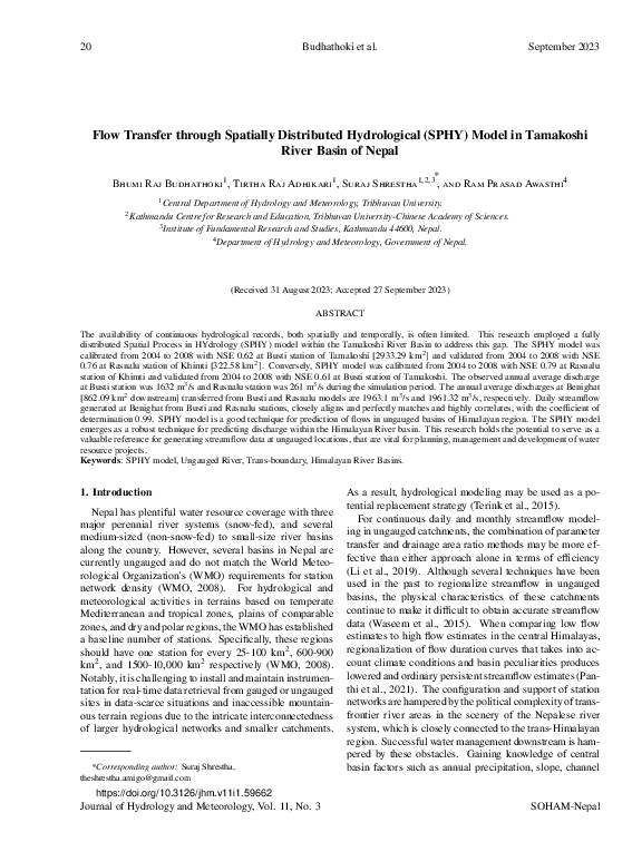 (PDF) Flow Transfer through Spatially Distributed Hydrological (SPHY ...