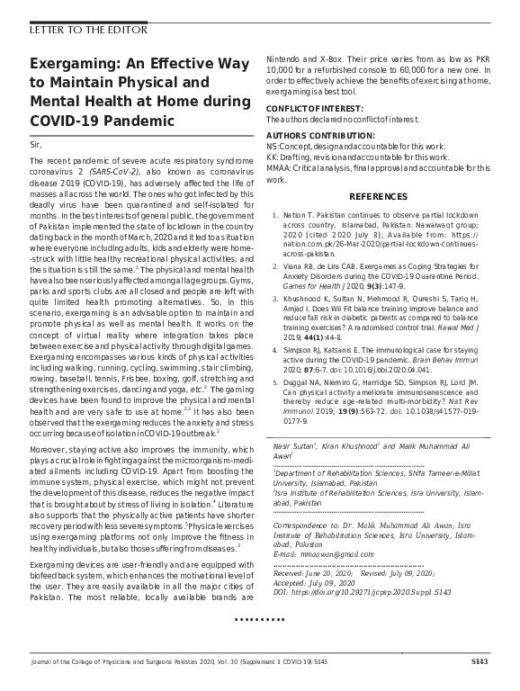 (PDF) Exergaming: An Effective Way to Maintain Physical and Mental ...