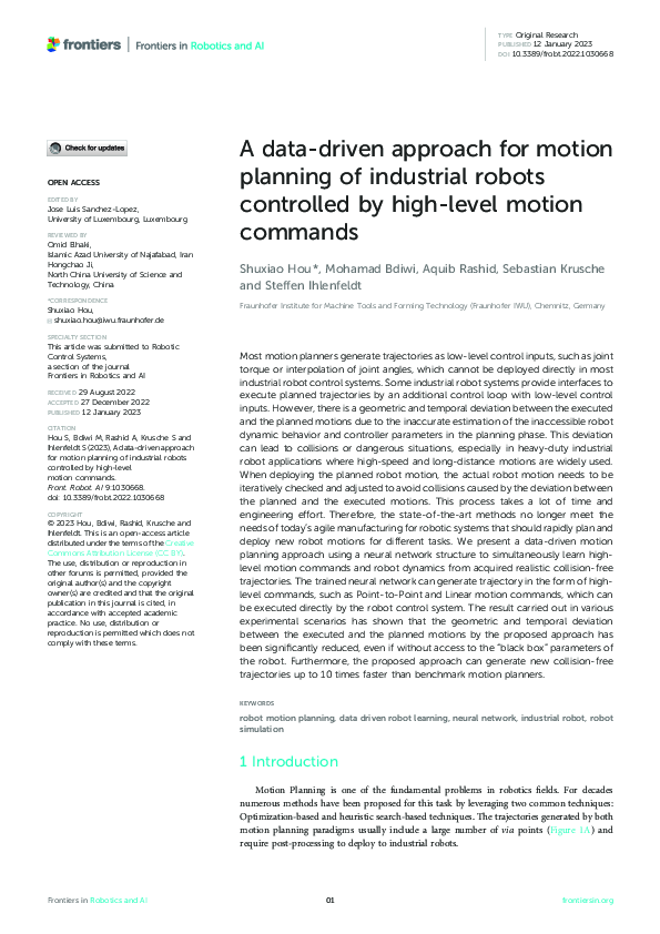 (PDF) A data-driven approach for motion planning of industrial robots ...