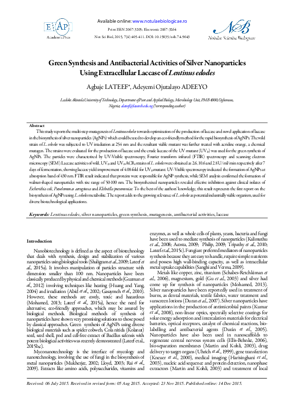 (PDF) Green Synthesis and Antibacterial Activities of Silver ...