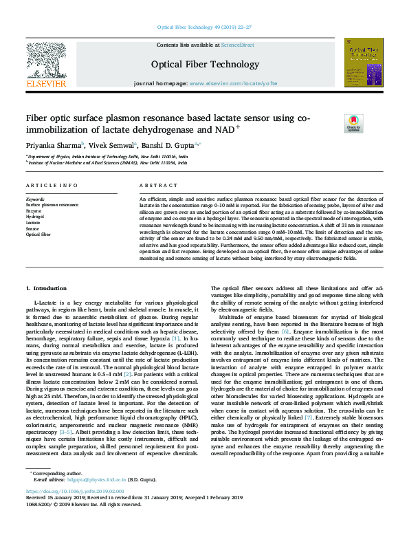 (PDF) Fiber optic surface plasmon resonance based lactate sensor using ...