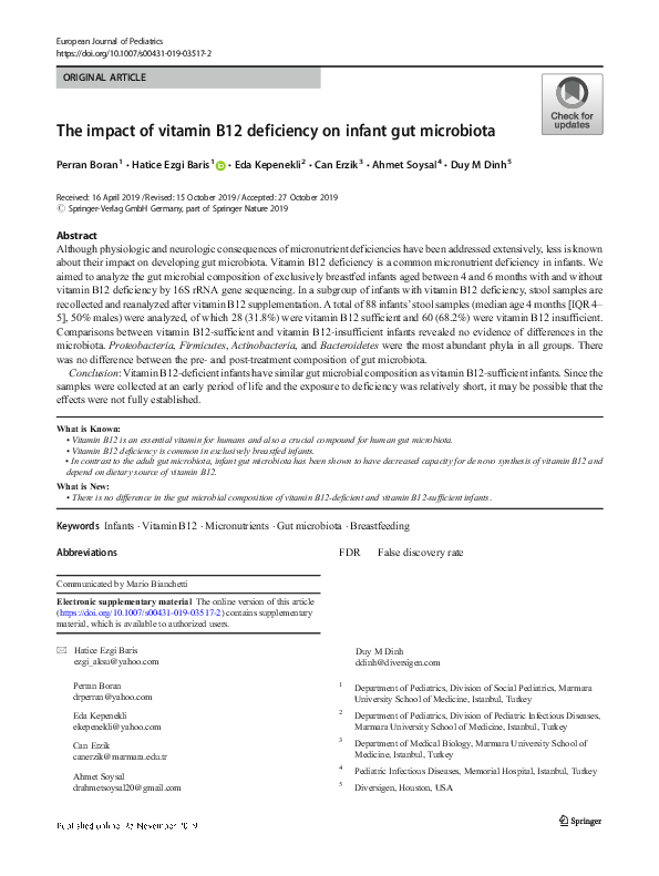 (PDF) The impact of vitamin B12 deficiency on infant gut microbiota