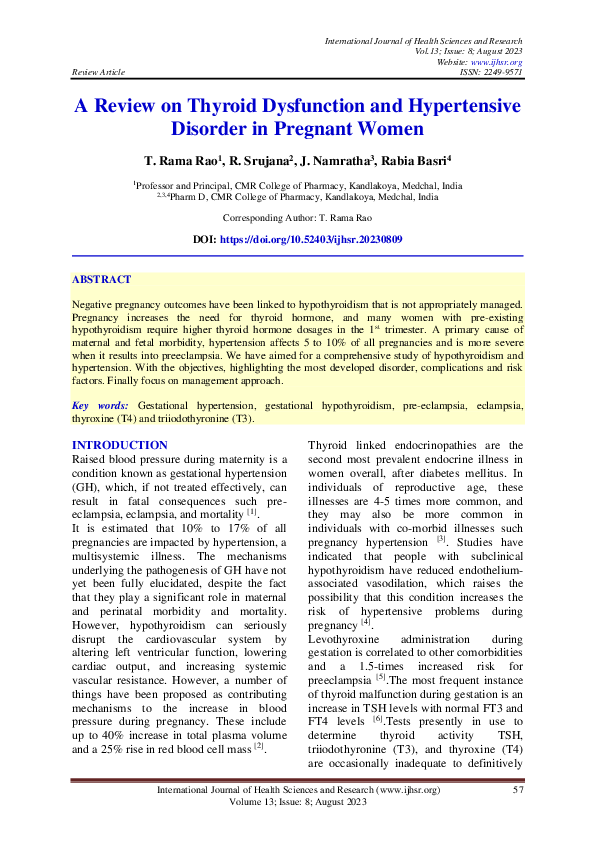 (PDF) A Review on Thyroid Dysfunction and Hypertensive Disorder in ...