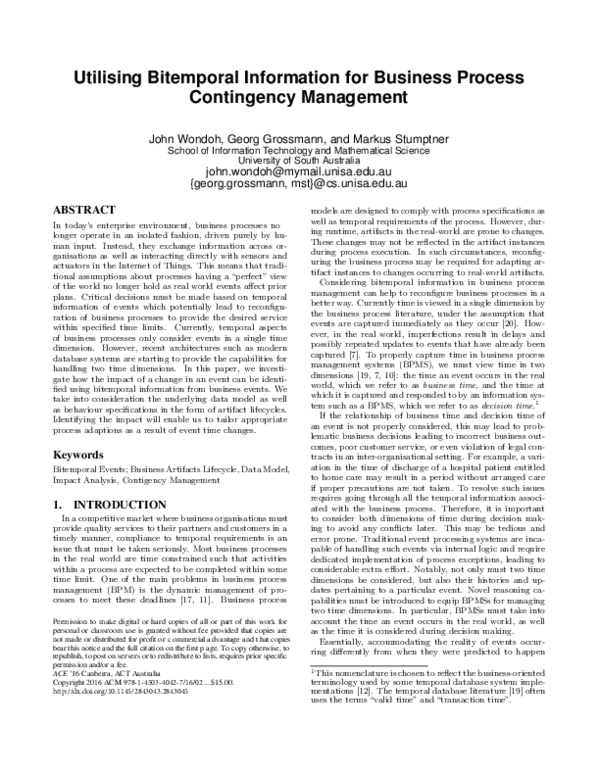 (PDF) Utilising bitemporal information for business process contingency ...