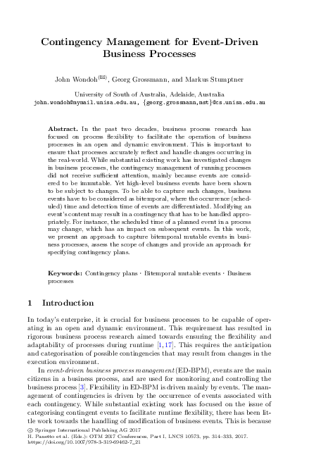 (PDF) Contingency Management for Event-Driven Business Processes