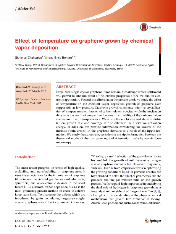 (PDF) Effect of temperature on graphene grown by chemical vapor deposition
