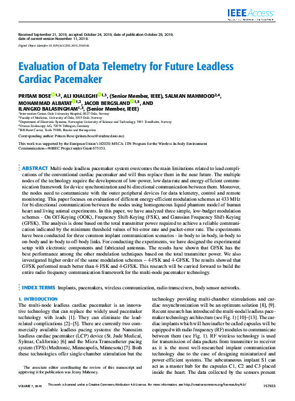 (PDF) Evaluation of Data Telemetry for Future Leadless Cardiac Pacemaker
