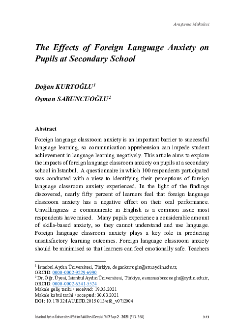 (PDF) The Effects of Foreign Language Anxiety on Pupils at Secondary ...