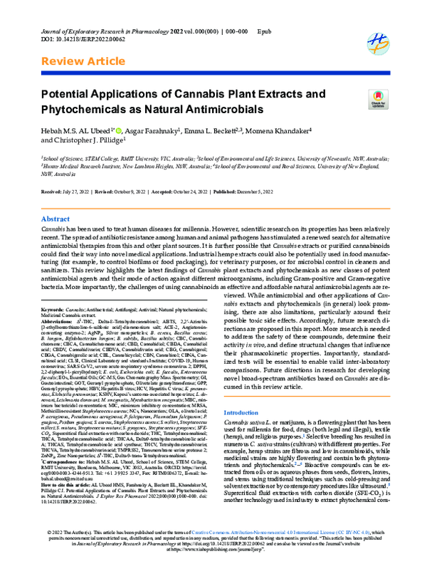 (PDF) Potential Applications of Cannabis Plant Extracts and ...