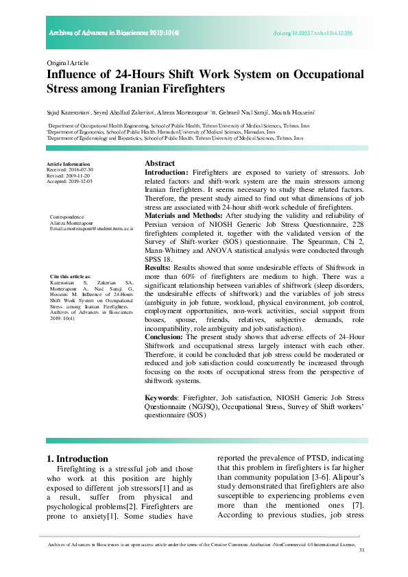 (PDF) Influence of 24-Hours Shift Work System on Occupational Stress ...
