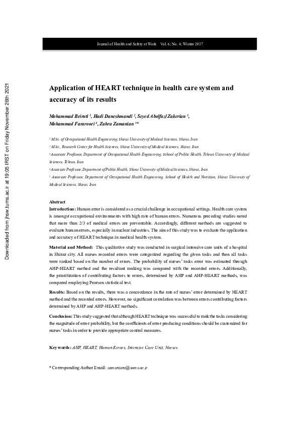 (PDF) Application of HEART technique in health care system and accuracy ...