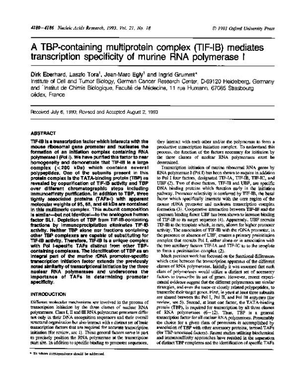 (PDF) A TBP-containing multiprotein complex (TIF-IB) mediates ...
