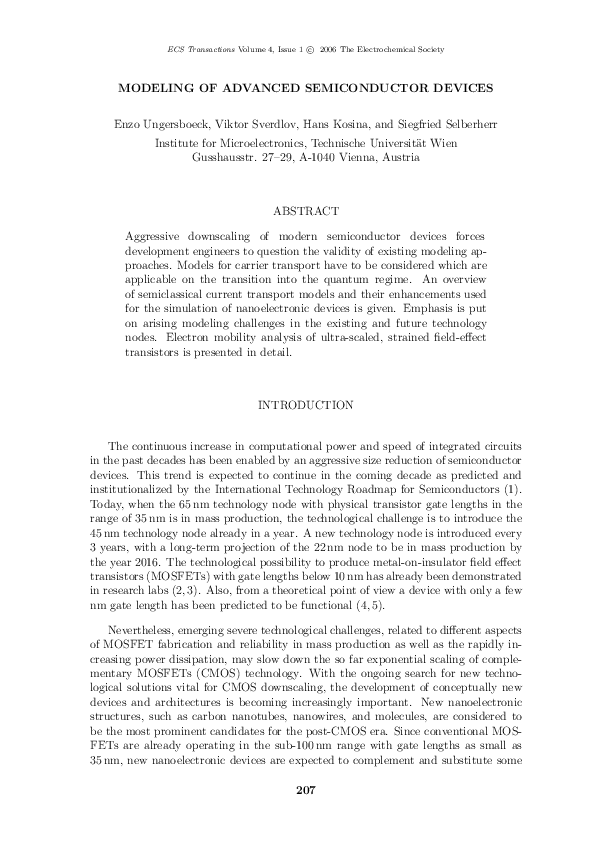 (PDF) Modeling of Advanced Semiconductor Devices hans kosina Academia.edu