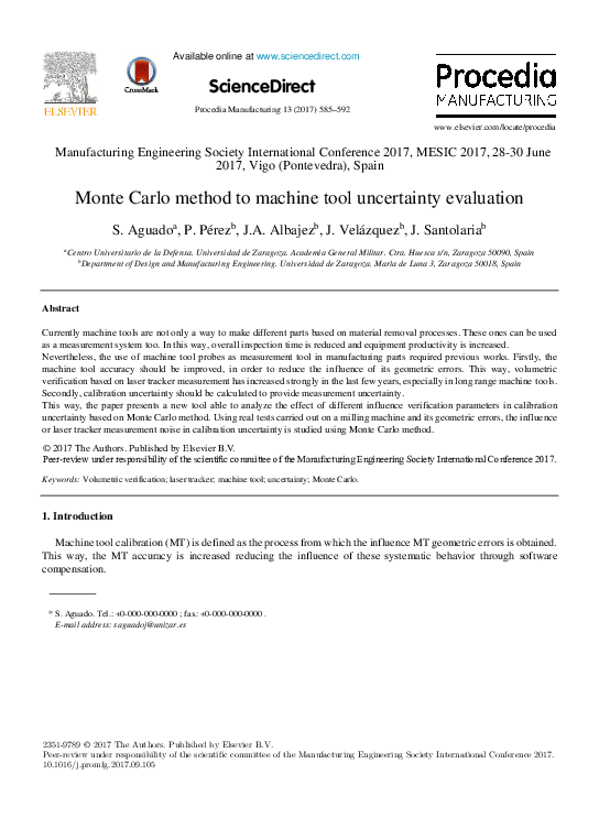 (PDF) Monte Carlo method to machine tool uncertainty evaluation