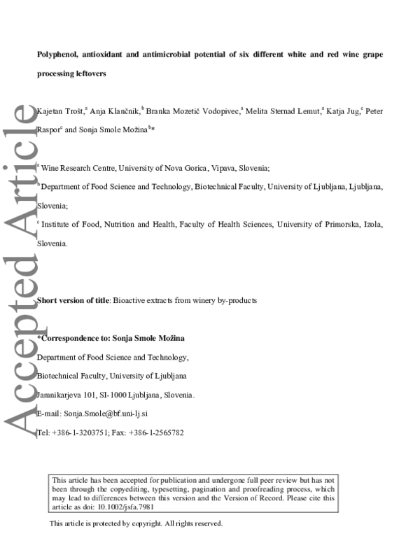 (PDF) Polyphenol, antioxidant and antimicrobial potential of six ...