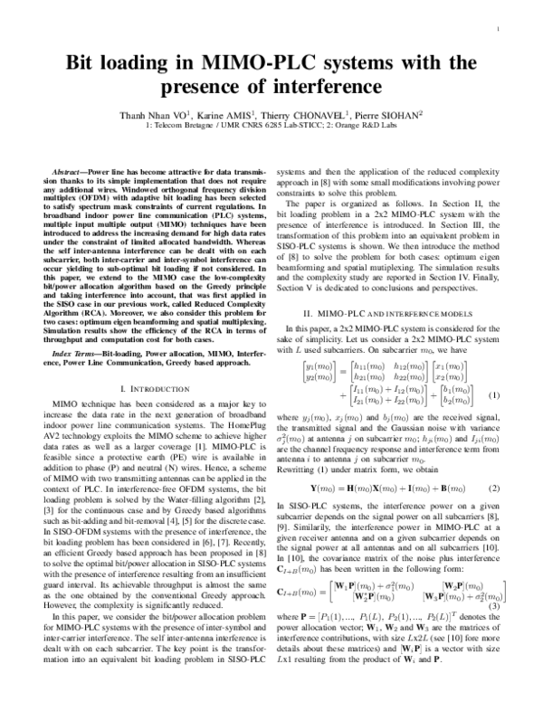 (PDF) Bit loading in mimo-plc systems with the presence of interference