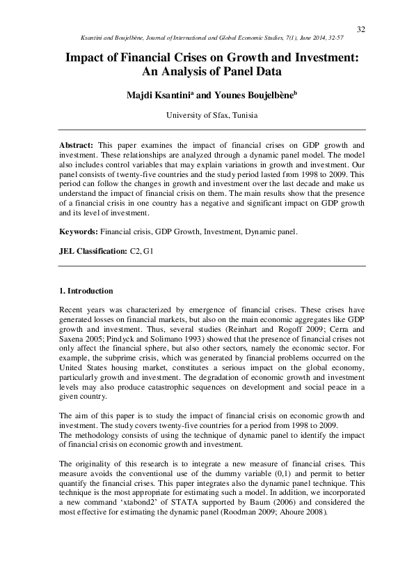 (PDF) Impact of Financial Crises on Growth and Investment : An Analysis ...