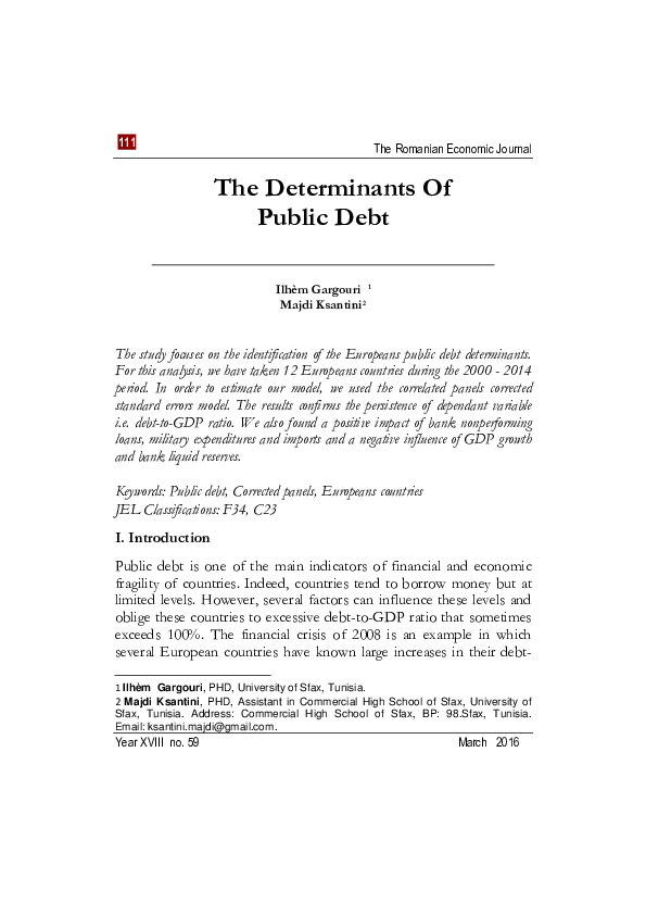 (PDF) The Determinants Of Public Debt