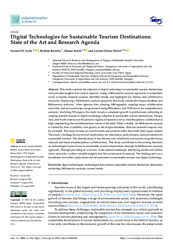 (PDF) Digital Technologies for Sustainable Tourism Destinations: State ...