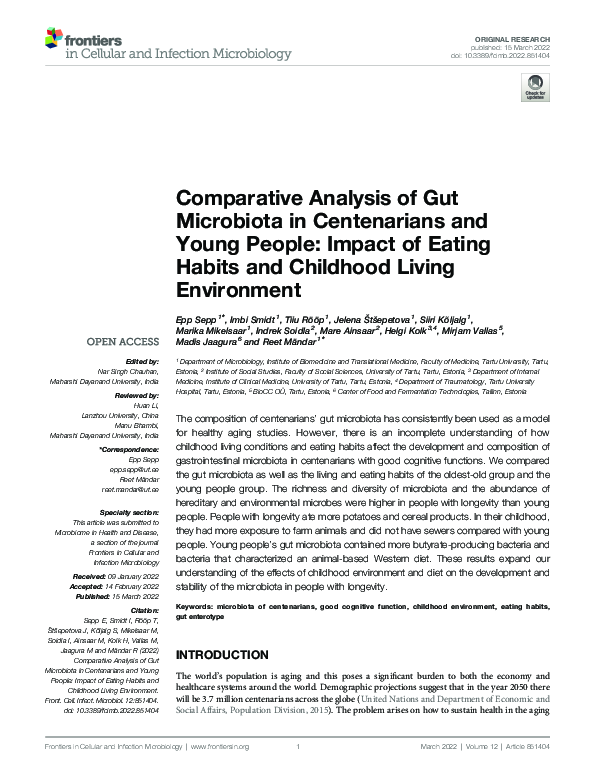 (PDF) Comparative Analysis of Gut Microbiota in Centenarians and Young ...