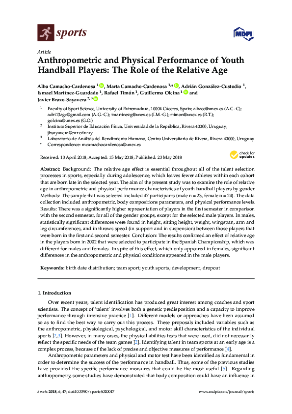 (PDF) Anthropometric and Physical Performance of Youth Handball Players ...