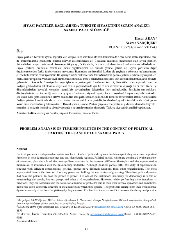 (PDF) Problem Analysis of Turkish Politics in the Context of Political ...