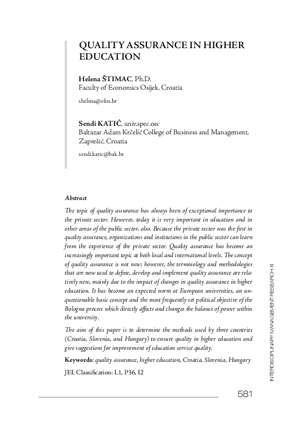 (PDF) Quality assurance in higher education