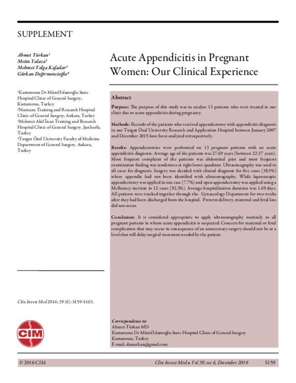 (PDF) Acute Appendicitis in Pregnant Women: Our Clinical Experience