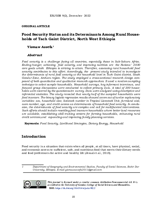 (PDF) Food security status and its determinants among rural households ...