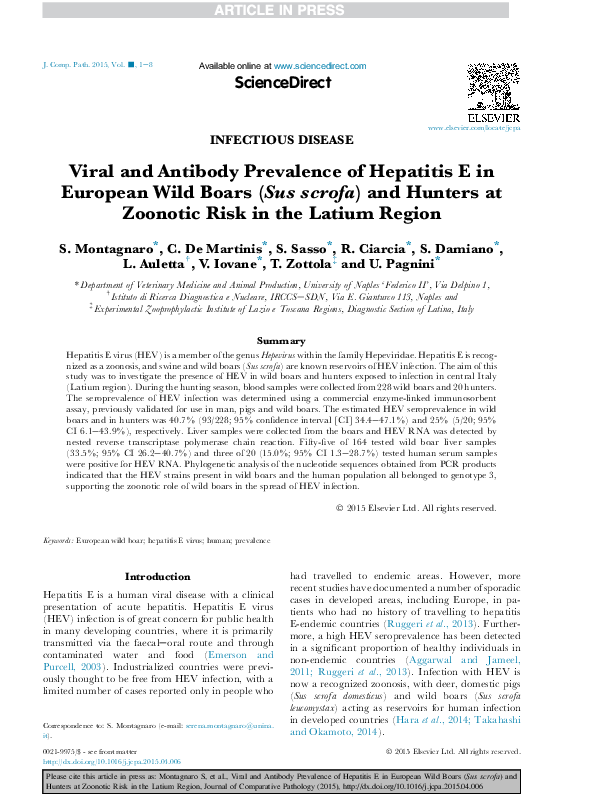 (PDF) Viral and Antibody Prevalence of Hepatitis E in European Wild ...
