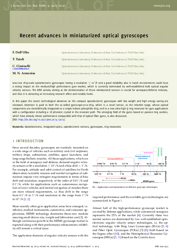 (PDF) Recent advances in miniaturized optical gyroscopes