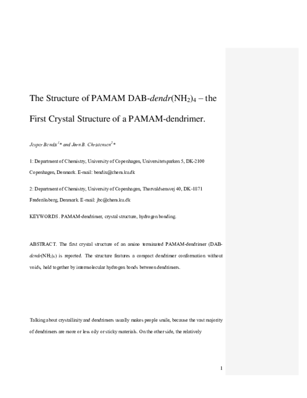 (PDF) The Structure of PAMAM DAB-dendr(NH2)4 – the First Crystal ...