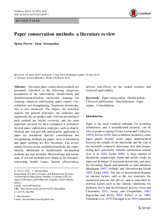 (PDF) Paper conservation methods a literature review Spiros Zervos Academia.edu
